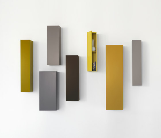 modulárny policový regál bez rukovätí matná sivožltá