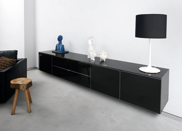 závesný príborník piure čierny vysoký lesk moderný