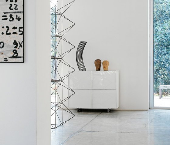 príborník biely štvorec vysoký lesk voľne stojaci