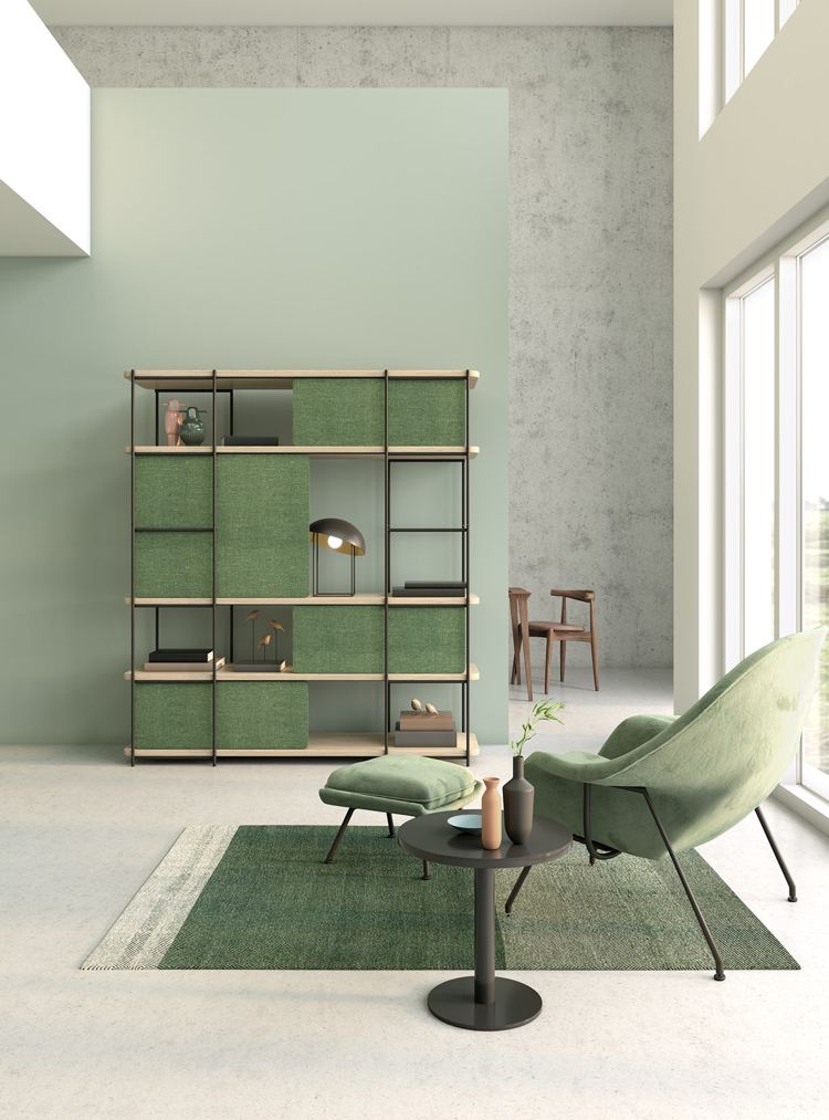 modulárny policový systém knižnica látkové posuvné dvere