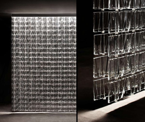 modulárne nástenné prvky z krištáľového skla fabbian osvetlené modulárny systém kryštálové sklenené prvky fabbian osvetlené