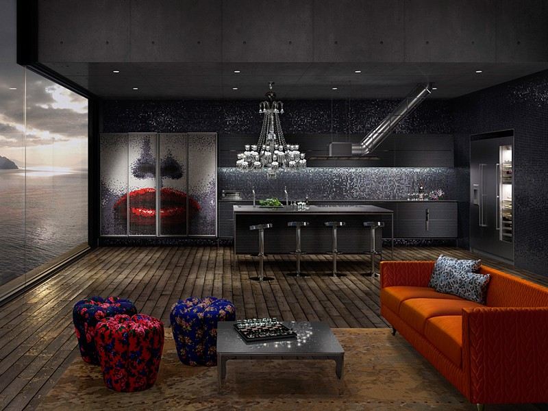 Mozaiková dlažba v kuchyni moderná kuchyňa zadná stena-sklenená mozaika-dizajn