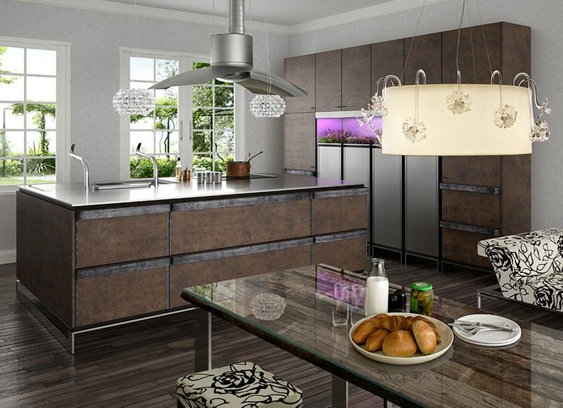 Mozaikové dlaždice-kuchyňa-ružová-skriňa-nápady-moderné-sklenená mozaika-osvetlenie