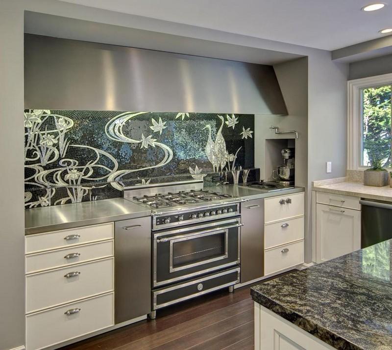 Mozaikové dlaždice-kuchyňa-zelená-sklenená mozaika-zelená-kuchynská zadná stena-exotická-volavka