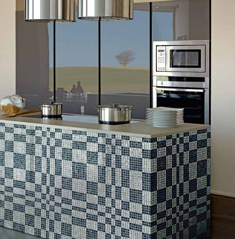 Mozaikové dlaždice-kuchyňa-varenie ostrov-béžové platne