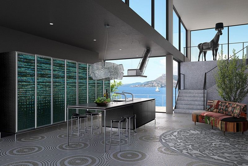 Mozaikové dlaždice v kuchyni-vyberte si podlahu-skriňu-krytú podlahu