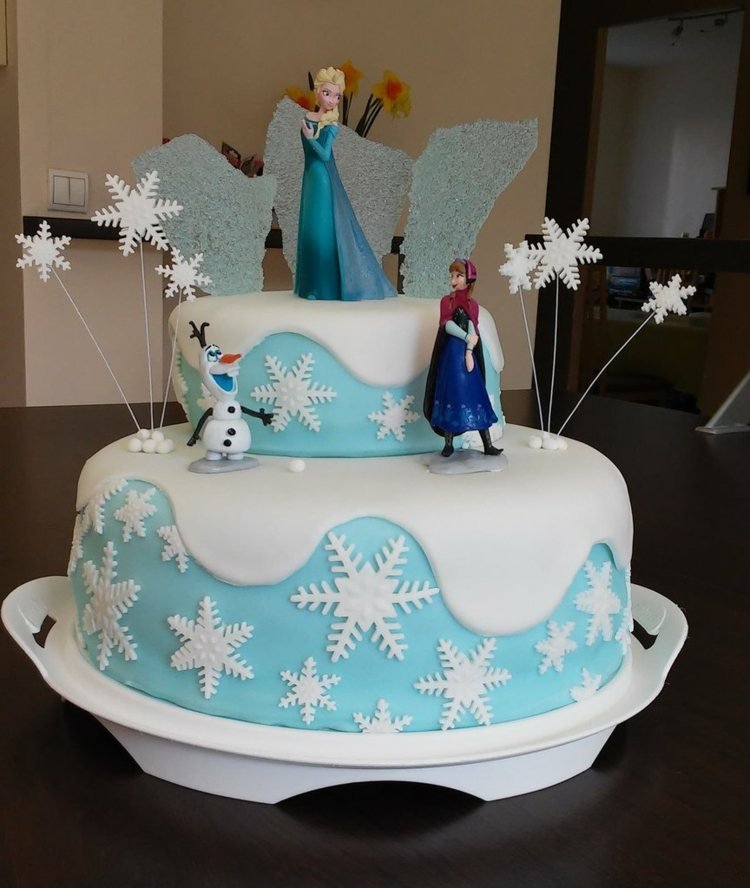 ľadová kráľovná-elsa-anna-olaf-snehová vločka-motív-koláč