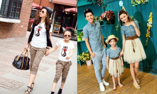 Zadné nohavice leopardieho strihu Tričká s potlačou mačiek Šaty z tylu a rifľoviny Klobúk-slnečné okuliare-čierne-topánky-móda-dievčatá-matky