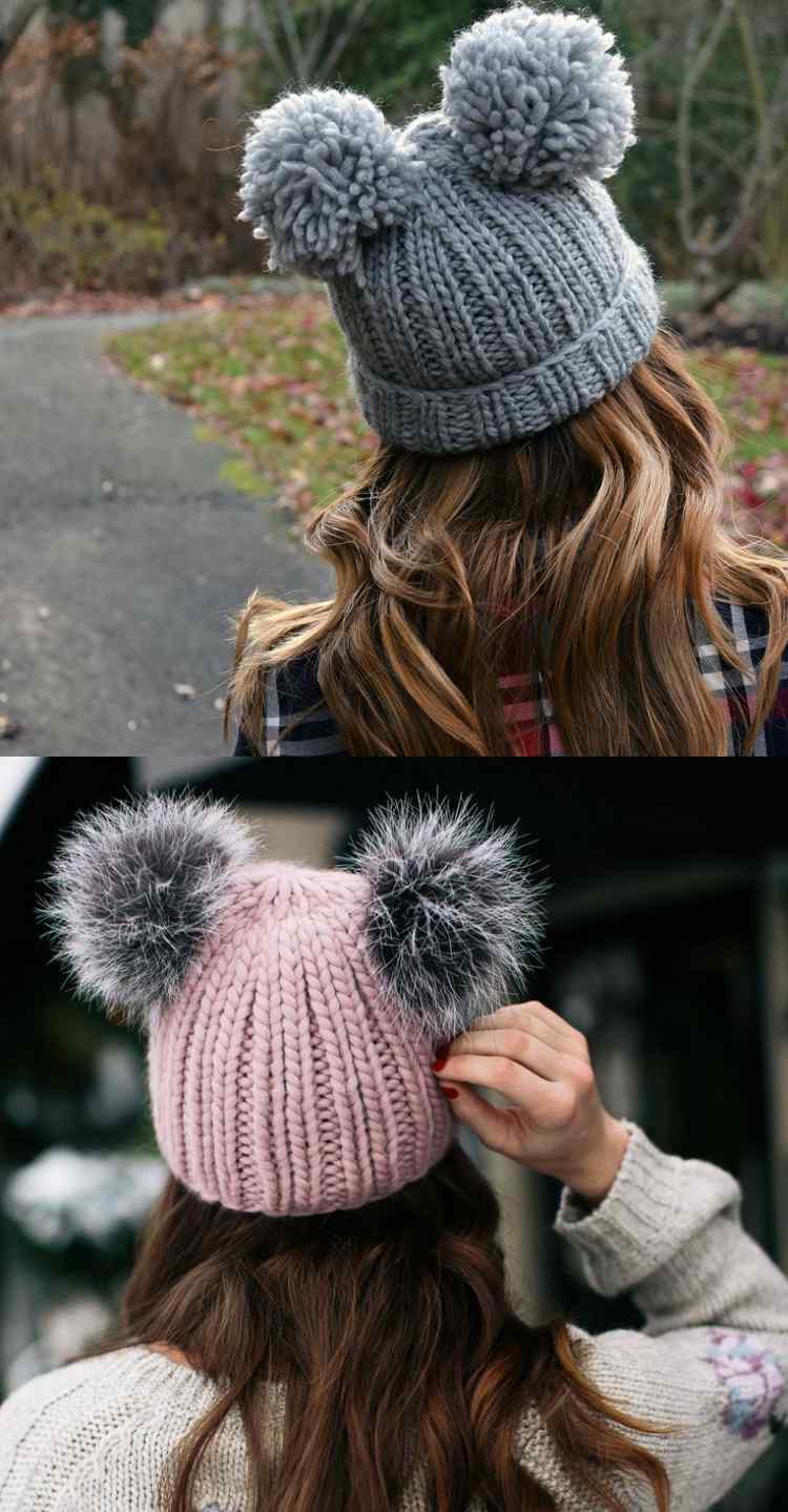 čiapky trend 2017 2018 zimné úplet dve bambulky kožušinová priadza