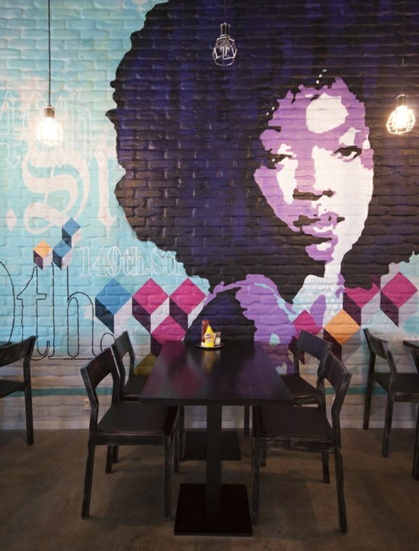 Maľovať nápady na stenu z prírodného kameňa, vzor, žena, tvár, jedáleň Jedáleň na maľovanie stien prírodným kameňom nápady na maľovanie vzorov