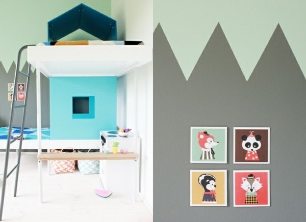 sivý zelený dizajn steny škôlky sivé zelené nápady na výzdobu steny škôlky