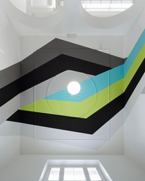 kreatívne stropné pruhy zelený modrý čierny dizajn kreatívne stropné pruhy zelená modrá čierna optická ilúzia