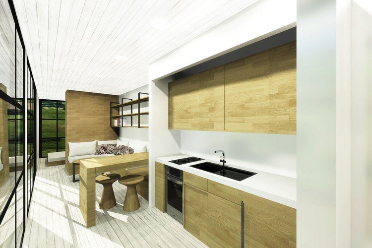 interiér interiéru kontajnerového domu vizualizácia jedálenského kúta