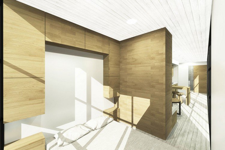 vizualizácia energeticky účinného priestoru na spanie v kontajnerovom dome