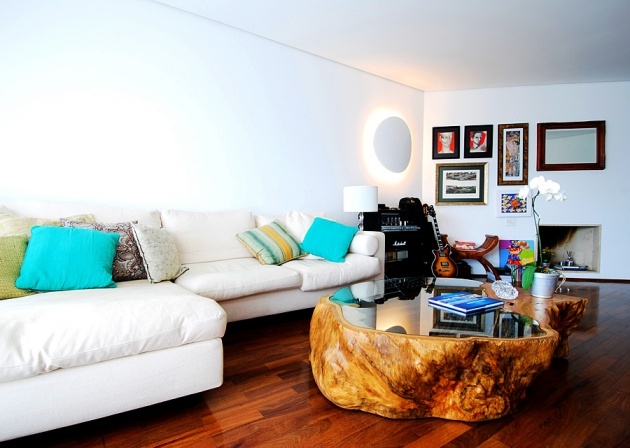 Stôl do obývačky Tora Brasil okrúhla sklenená doska z masívu