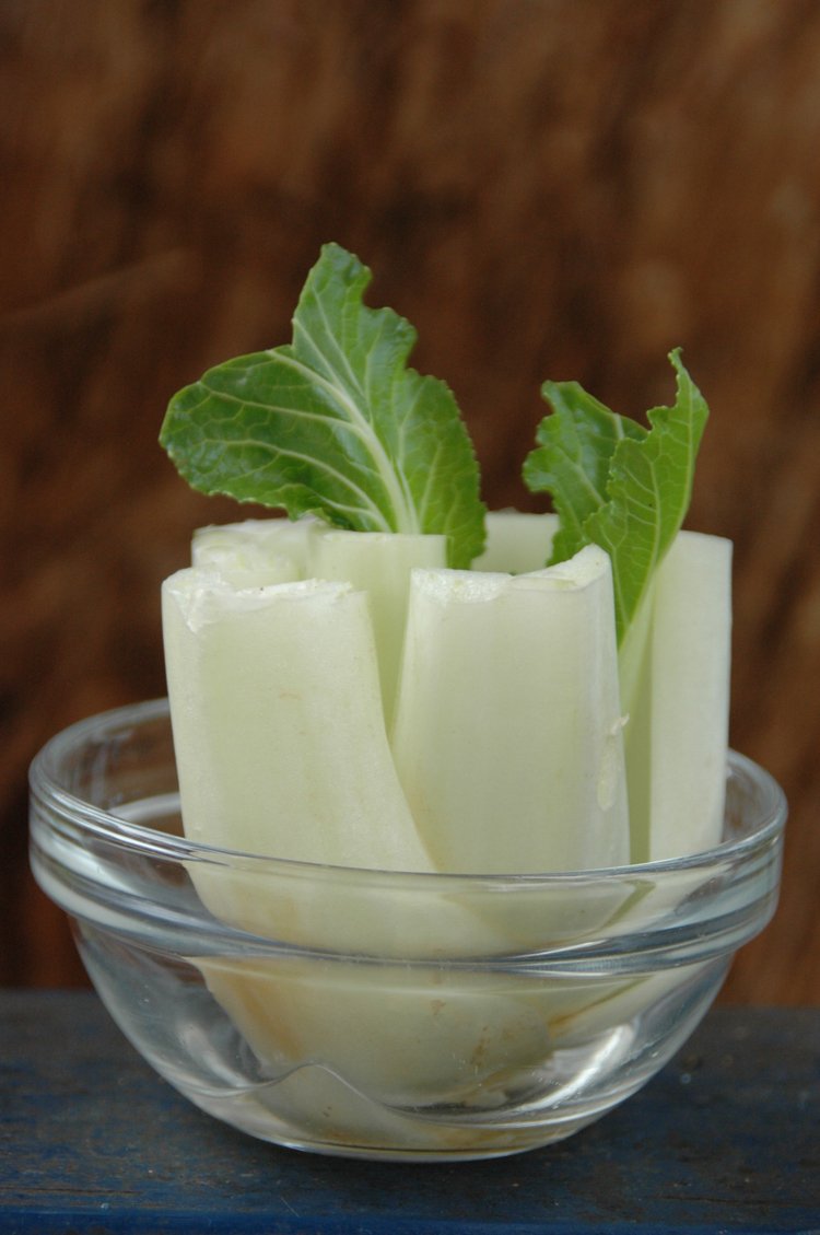 Horčičnú kapustu najskôr vložte do vody, kým nebudú korene obnoviteľná zelenina-ovocie-voda-bok-choy-horčicová kapusta