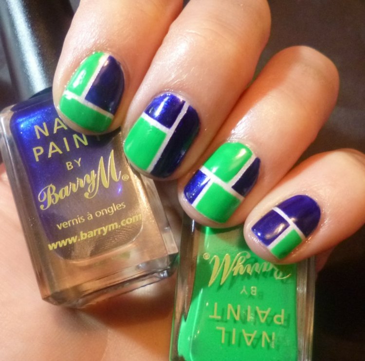 Naneste lak na nechty v zelenej, modrej a bielej farbe Nápady na dizajn nechtov-kontrola-motívy-zeleno-modro-biela