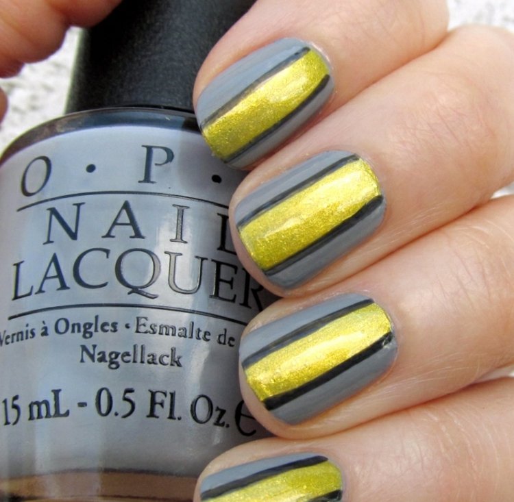 nail-design-žltá-zlatá-stredná-šedá-diy na voľný čas