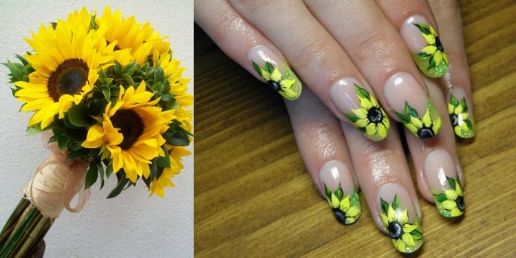 dizajn nechtov-žltá-slnečnica-slnko-žltá-umenie-manikúra-nailart