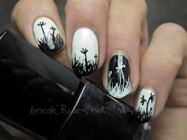 nechtový dizajn-čierna-biela-tráva-kvet