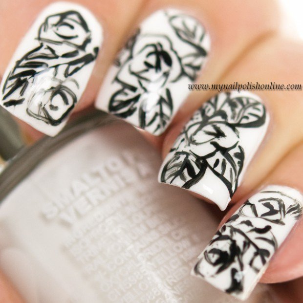 nail-design-black-white-abstract-lines