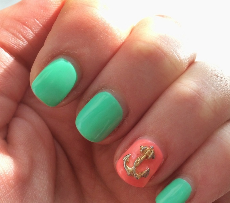 motívy dizajnu nechtov námorná mäta zelená lososová kotva zlatá