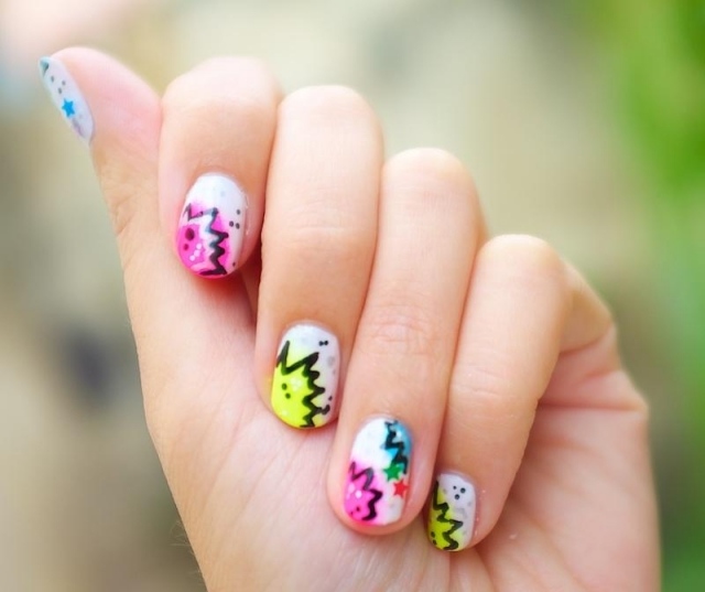 Letné nechty-nápady-neón-farba-graffiti-motívy