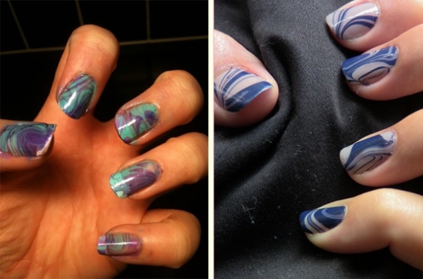 mramorový efekt na nechty nápady nápady pre tečúce farby