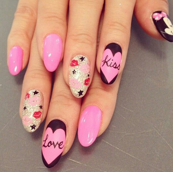 Vytvorte hravé nechtové umenie - ružové ihličkové nechty so srdiečkami a hviezdičkami Nail art-design-love-design-pink-nail-stiletto