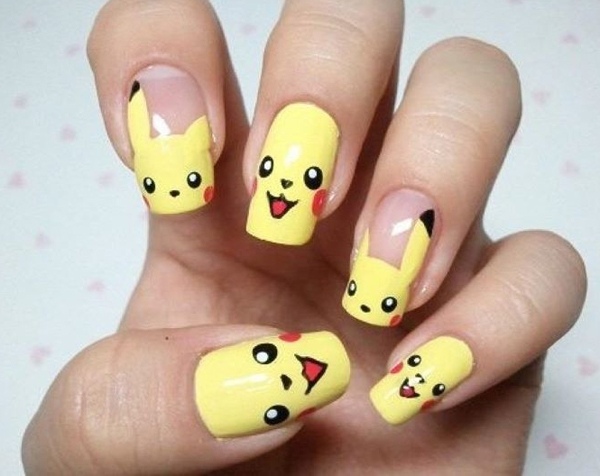 Nechtové umenie s nechtami Pikachu Pokemon v žiarivo žltej farbe Nail Art-Design-Pokemon-Nails-Design-Pikachu