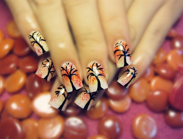 Nápady na dizajn nechtov na motívy na jeseň Nail art-design-jeseň-čas-motívy-farebné-lístie