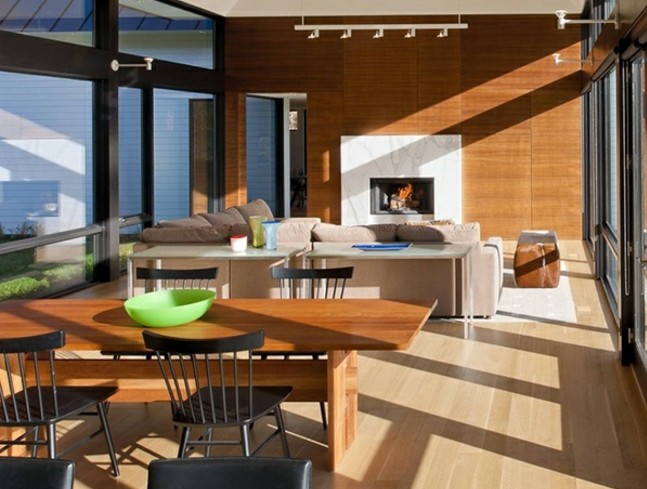 Drevené pultové brezové podlahové dosky moderná sklenená stena