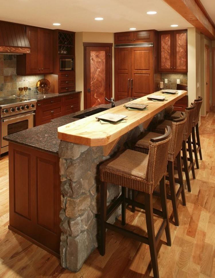 Kamenná kuchynská linka s drevenou doskou prírodný kameň-kuchyňa-kuchynská linka-drevená pult