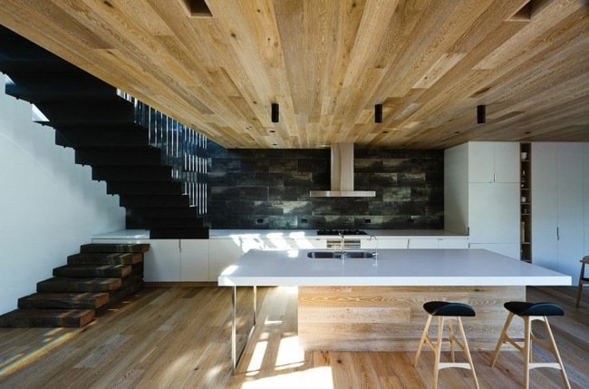 Kuchynská kamenná zadná stena žulové drevené podlahové dosky Zadná stena žulové drevené podlahové dosky interiér domu