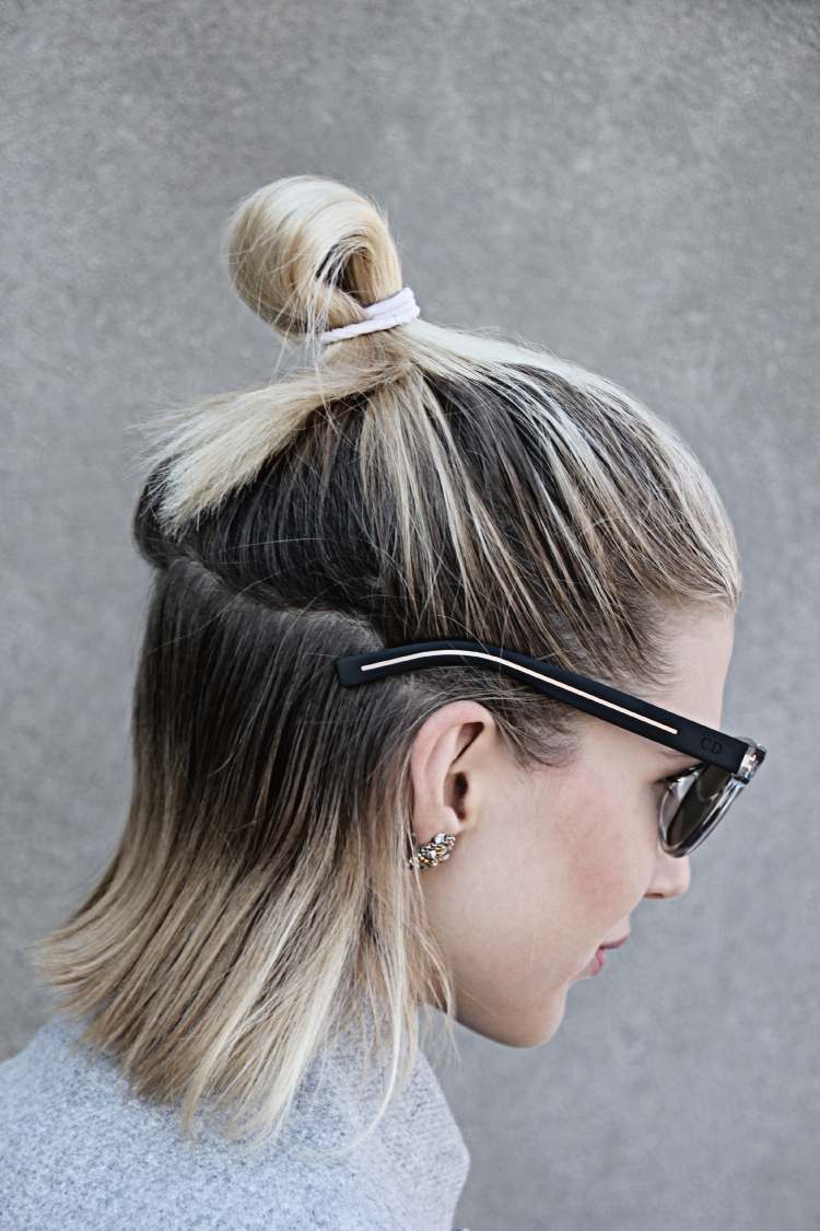Nové trendy účesov pre vlasy po ramená - Half Bun Nové trendy účesov -ženy-polovičný drdol-ombre-blond-jednoduché