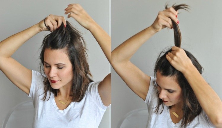 V hornej časti hlavy uviažte polovicu drdola alebo polovicu drdola nový-účes-trendy-ženy-polovičný drdol-návod-kravata