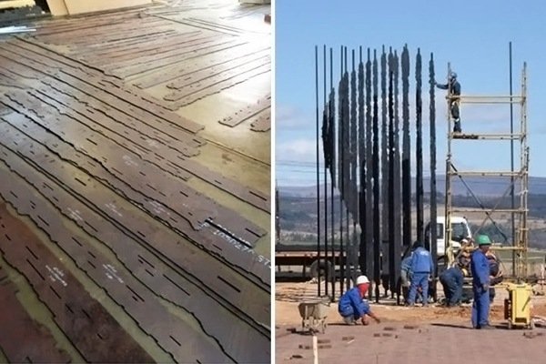 proces montáže pamätníka mandela oceľové šípy čierne proces montáže pomníka nelson mandela oceľové šípy