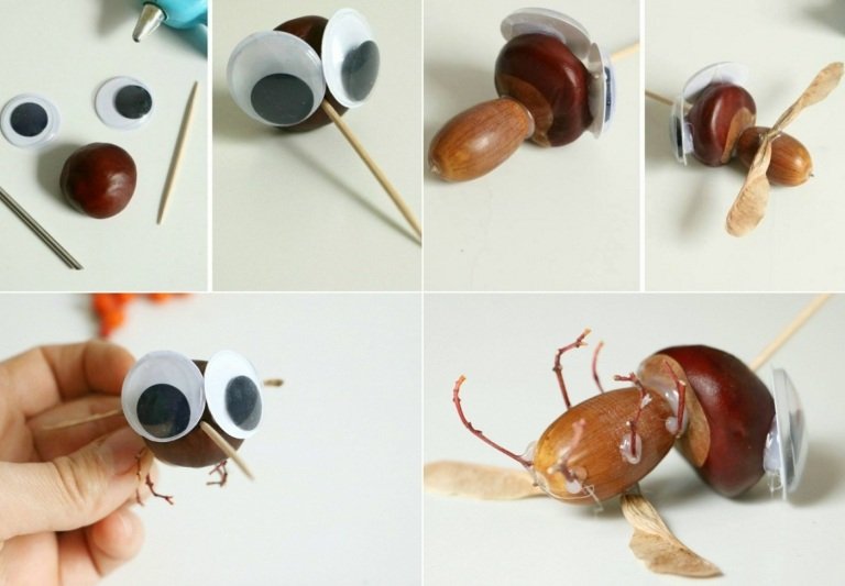 Vyrobte si komáre z prírodných materiálov a nadrozmerných googly očí horúcim lepidlom