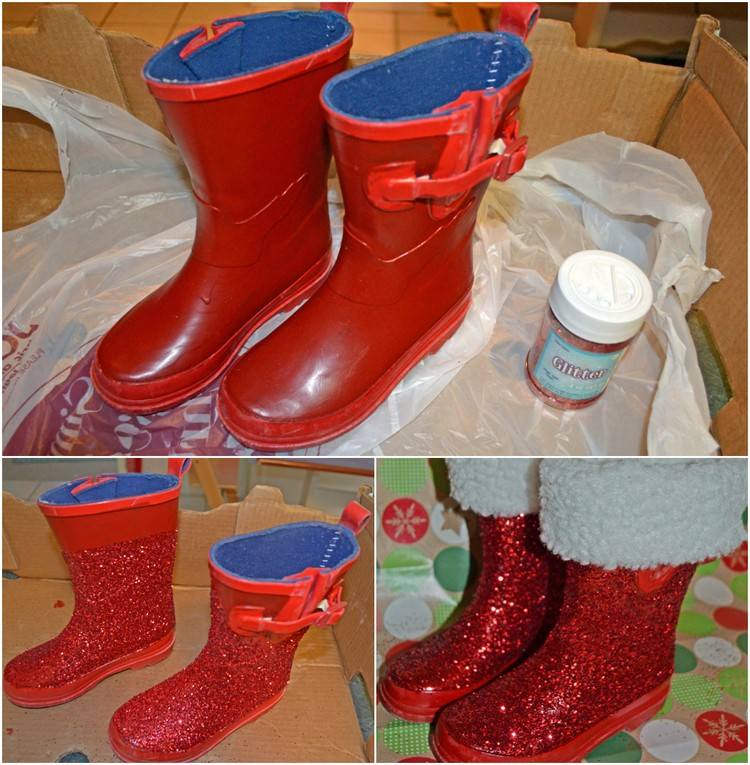 Vyrobte si vlastné mikulášske čižmy s trblietkami nikolausstiefel-tinker-to-fill-old-gum-boots-repurpose-glitter
