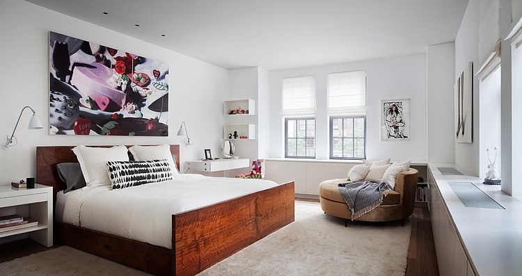 Biele nápady na vybavenie spálne Rustikálna posteľ Okrúhla sedačka park-avenue-appartement Biele nápady do spálne Rustikálna pohovka do parku-avenue