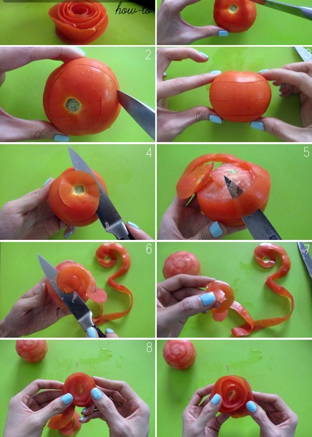 zeleninová rezba-návod-paradajkové ruže