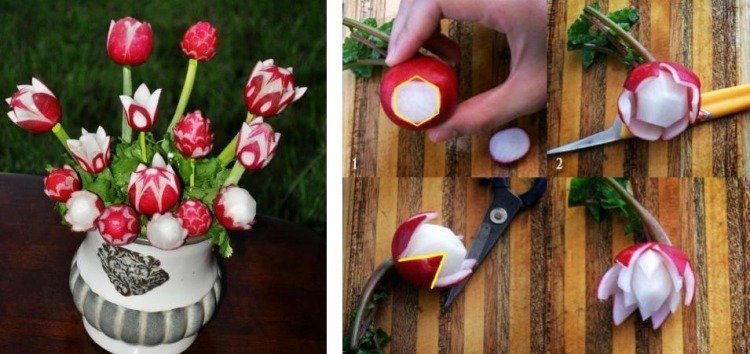 zeleninová rezba-návod-reďkovka-kvety-kytica-váza