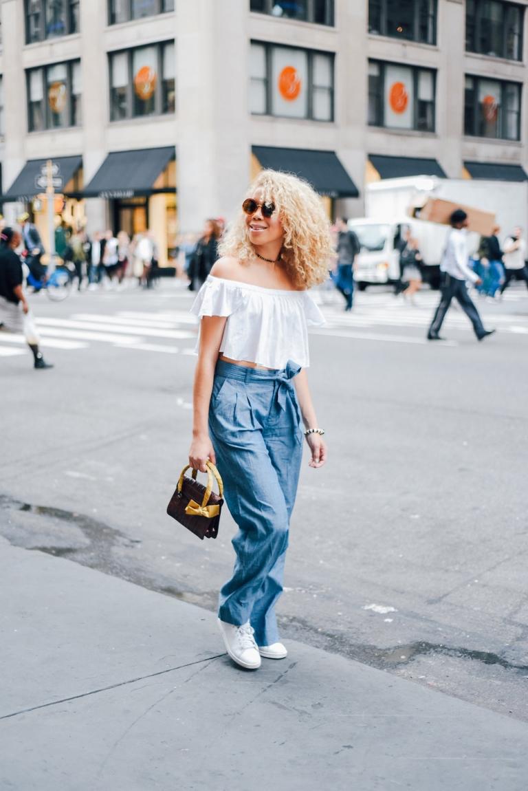 Off blúzka prvé rande palazzo nohavice