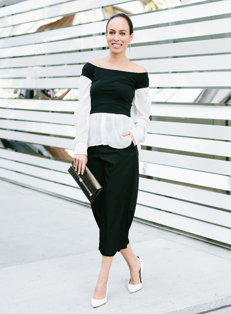 Čierna biela blúzka mimo pleca