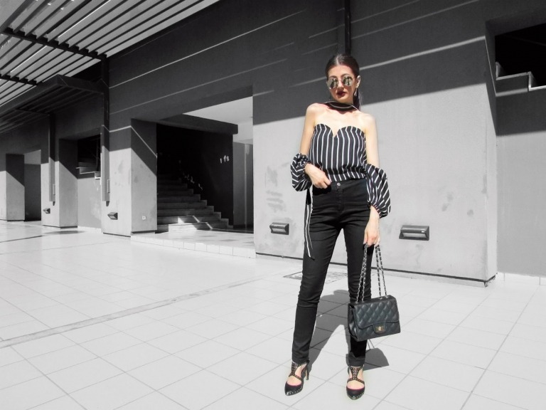 Off -blúzka blúzka džínsy nohavice vysoký pás