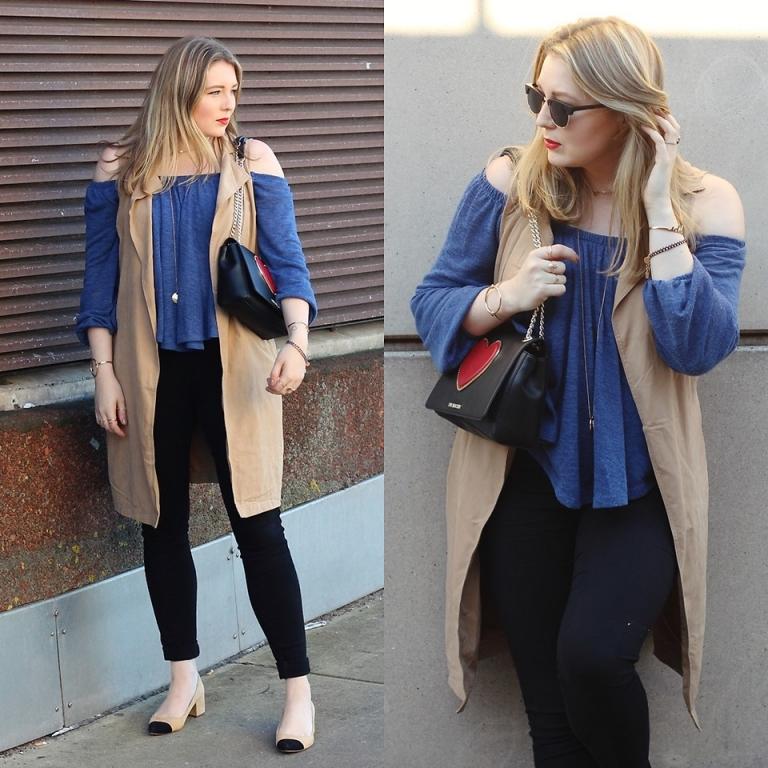 Vypnutá blúzka na jeseň módne trendy ťavá vesta