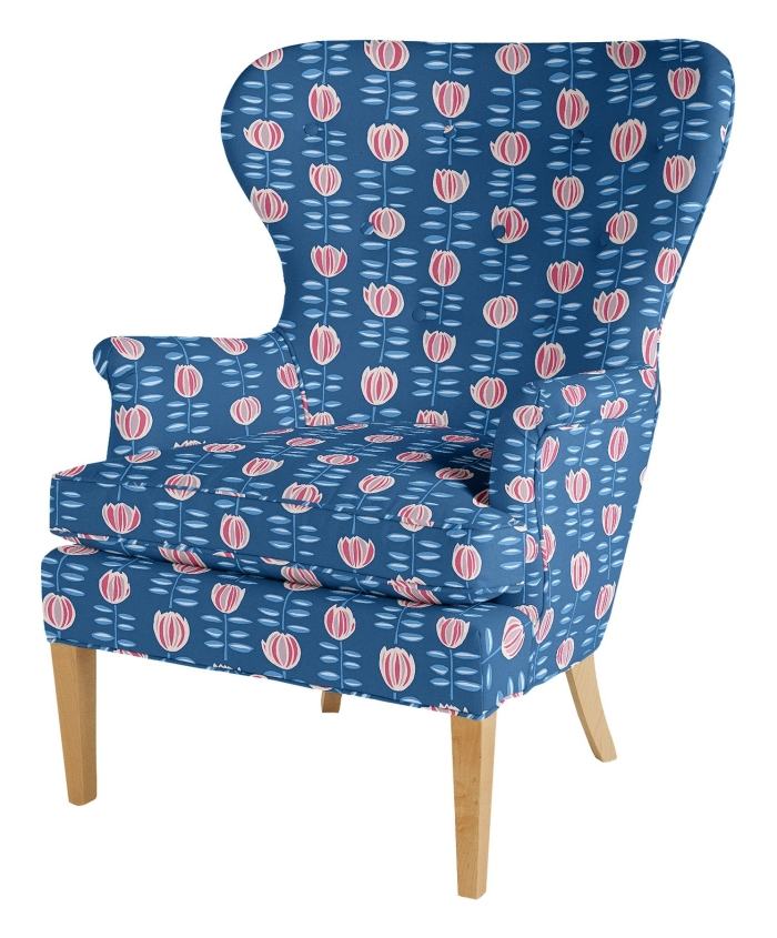 Krídlové kreslo-Design-Retro-Country-Style-Látka-Vzor-Tulipány-Maine-Cottage-Eloise