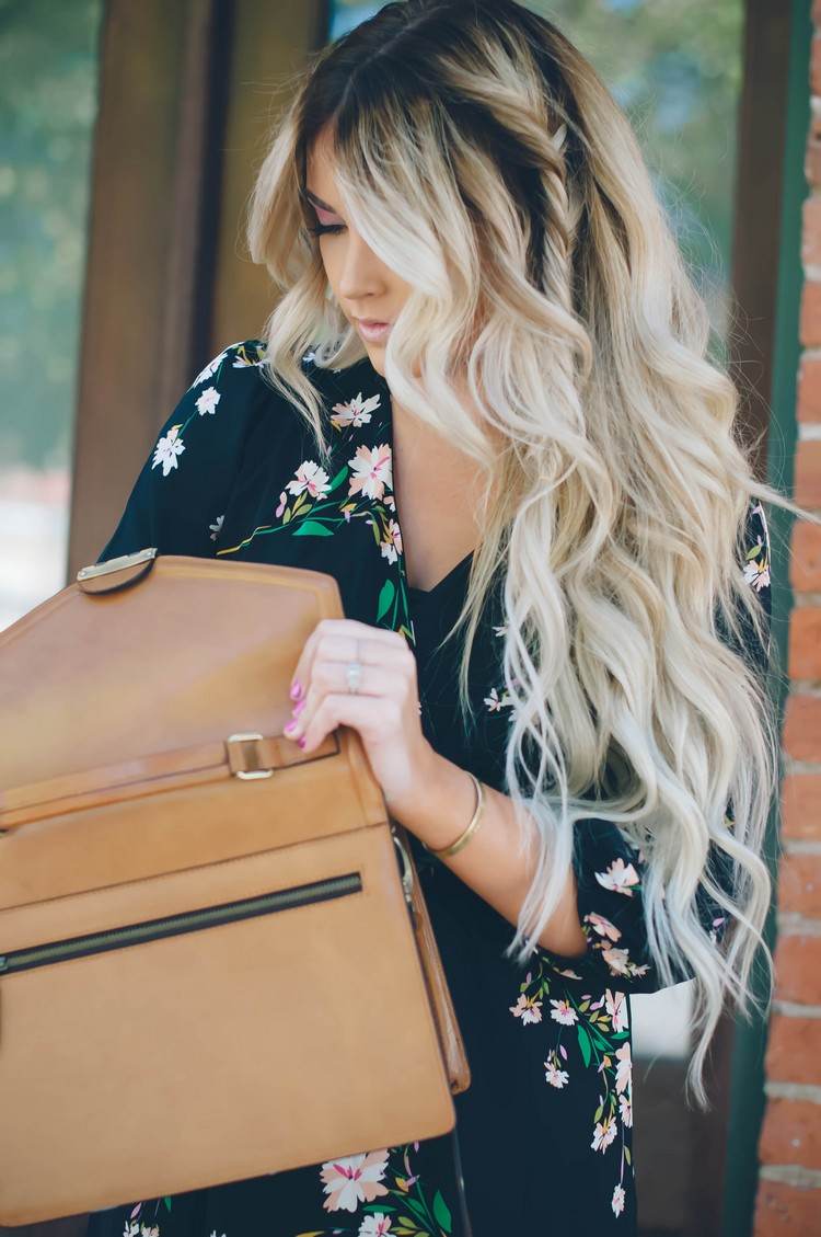 Ombre Blond čierne korene-dlhé vlasy-svetlá blond