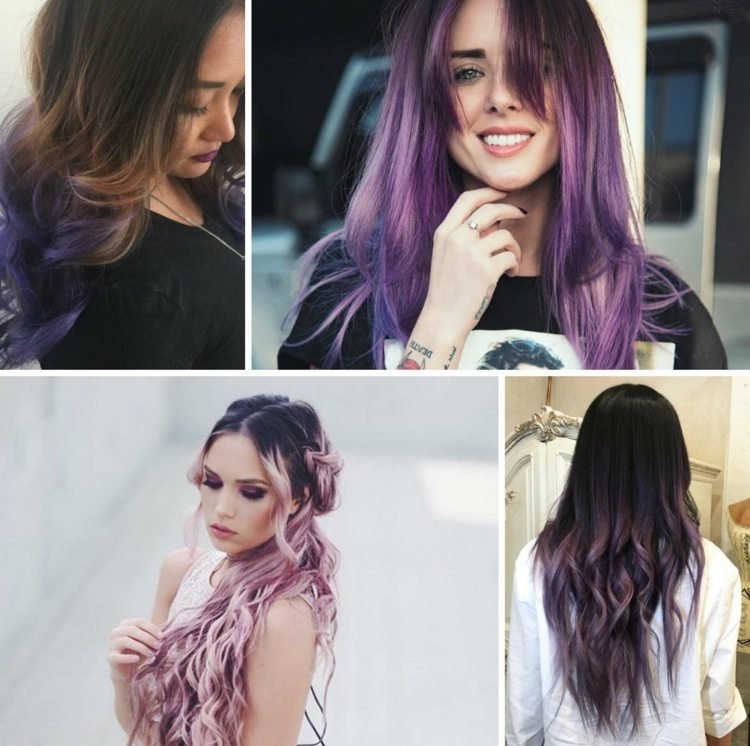 Ombre vlasy s fialovou pre tmavé farby vlasov ombre-vlasy-orgován-karmínovo-pastelovo-sfarbené-brunetky-dámy