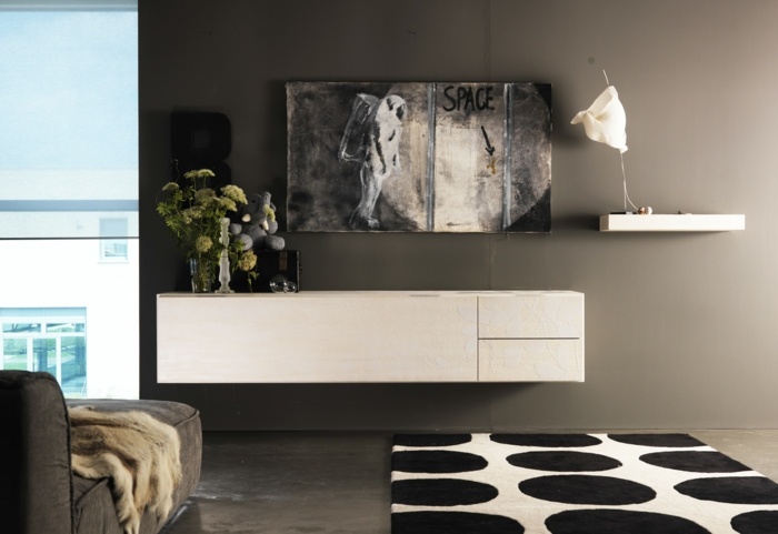 príborník ombre biela závesná skrinka kvety vzor obývačka